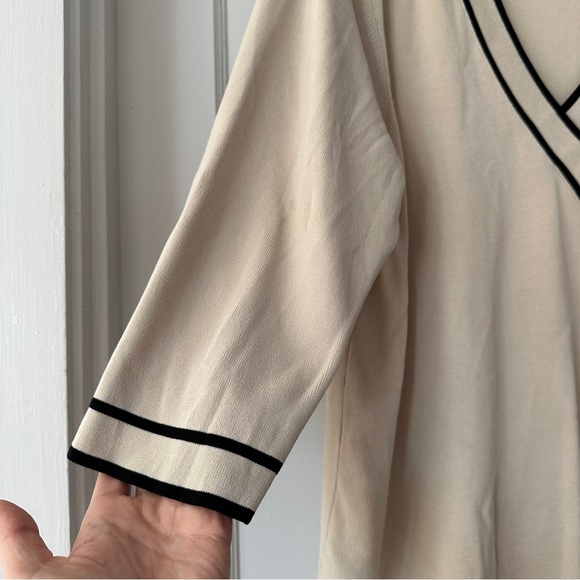 Cable And Gauge Sweater Womens 1X Tan Black 3 Quarter Sleeve - Picture 6 of 8